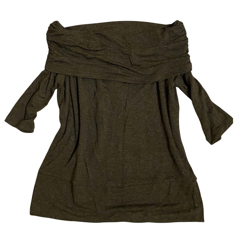 Off Shoulder Drape Gray Top XS Yoga Pilates Normcore Slouchy Soft Feminine Cozy